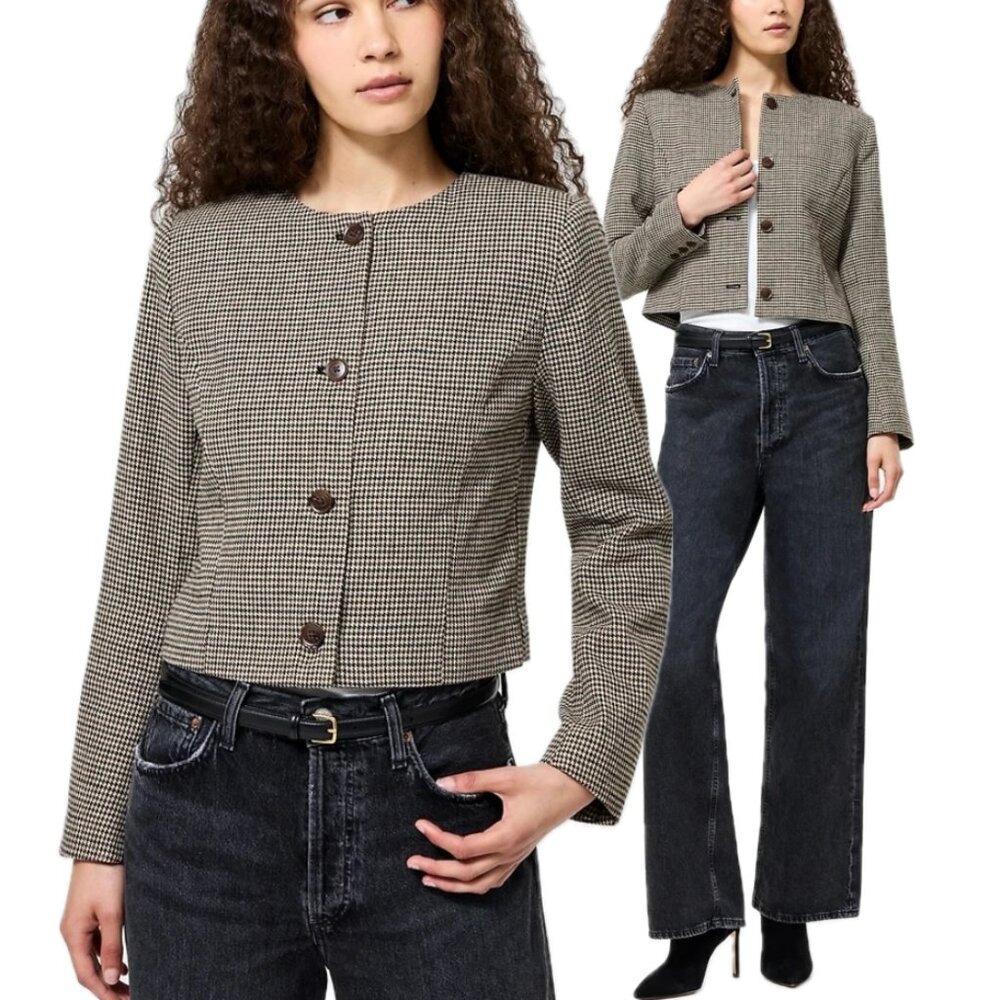 French Connection Houndstooth Check Collarless Cr… - image 1